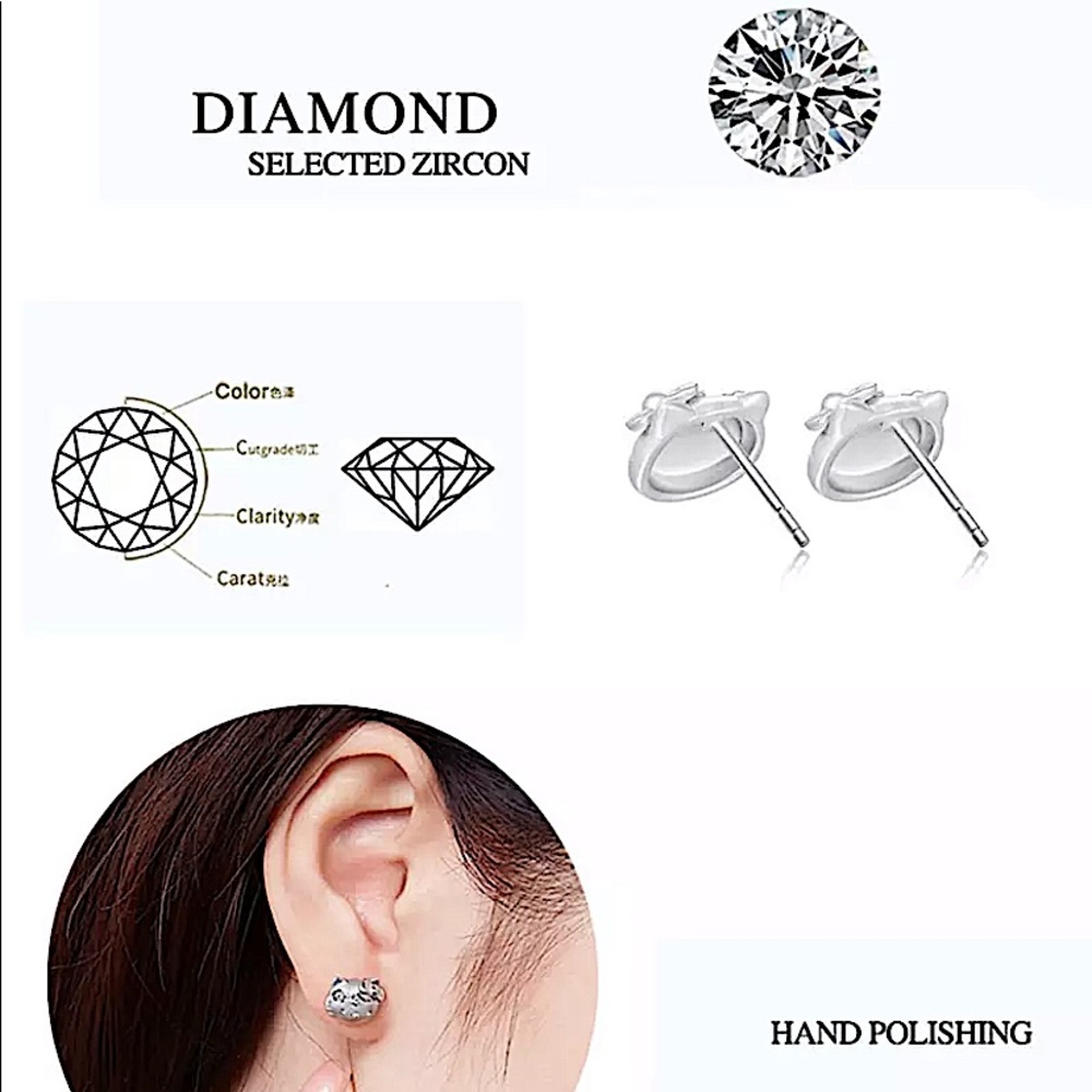 Hello Kitty Sterling Silver Diamond Stud Earrings - Picture 7 of 7